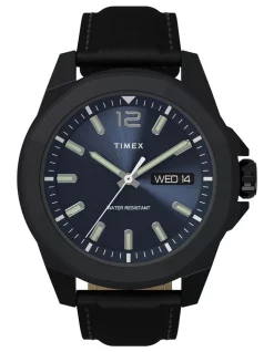 Buy 👏 Timex Essex Ave TW2V42900 Leather ⌚ Watch In Black 💯