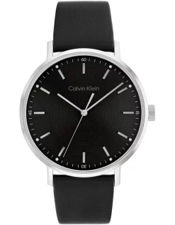 Coupon ✨ Calvin Klein Modern Mesh Black Leather ⌚ Watch 25200050 🥰