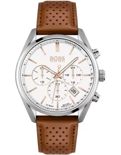 Top 10 🎁 HUGO BOSS Chrono 44mm Brown Leather ⌚ Watch 1513879 🧨