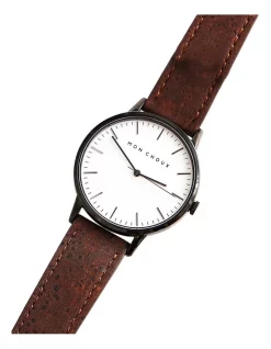 Cheapest 😉 Mon Choux Classic Vegan Leather ⌚ Watch 38mm In Black/Brown 😀