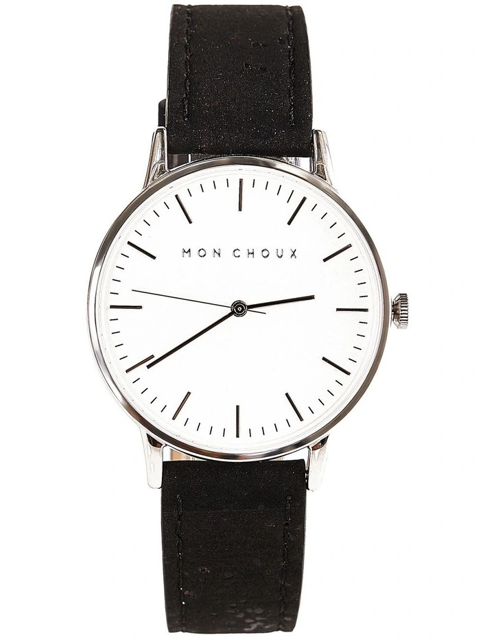 Brand new π₯° Mon Choux Classic Black Cork Vegan Leather β Watch 38mm In White/Silver π₯