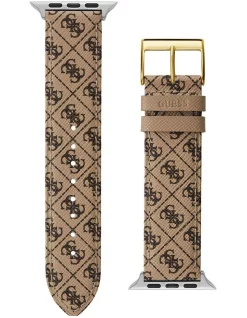 Buy 😀 Guess Logo Leather Mens Apple ⌚ Watch Strap In Brown 🛒