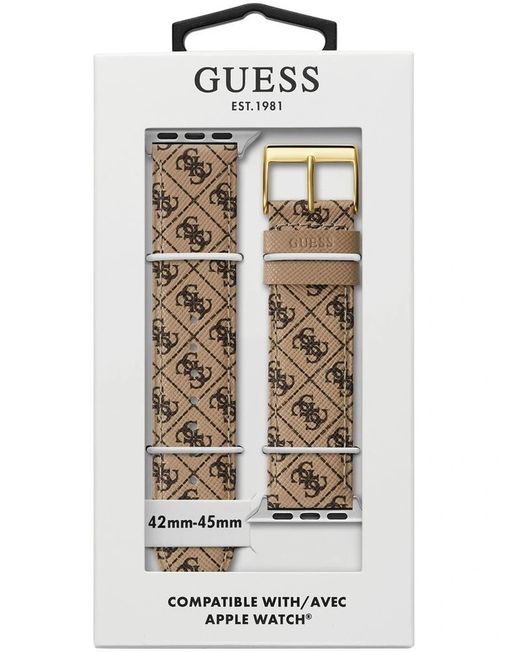 Buy π Guess Logo Leather Mens Apple β Watch Strap In Brown π - Image 3