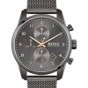 Discount 👏 HUGO BOSS Skymaster 44mm Chrono Grey Mesh ⌚ Watch 1513837 ✔️