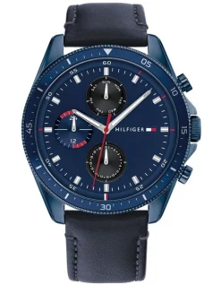 Best reviews of 🔥 Tommy Hilfiger Multi-Function 45mm Leather ⌚ Watch In Navy Blue 1791839 ❤️