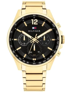Coupon 🎉 Tommy Hilfiger Max Ionic Plated Steel Gent's Multifunction ⌚ Watch In Gold ⭐