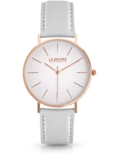 Best Sale 👏 La Enviro Pineapple Leather Rose Gold White Strap Tierra 40mm ⌚ Watch 🛒