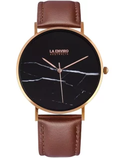 Coupon 😍 La Enviro Rose Gold Brown Strap Marble 40 Mm ⌚ Watch 🧨