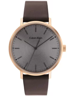Cheap ⌛ Calvin Klein Modern Mesh Brown Leather ⌚ Watch 25200051 ✨