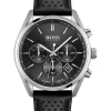 Cheapest 🌟 HUGO BOSS Quartz Black Leather Chrono ⌚ Watch 😍