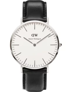 Coupon 🛒 Daniel Wellington 40mm Classic Sheffield Silver/Black Leather ⌚ Watch 😍