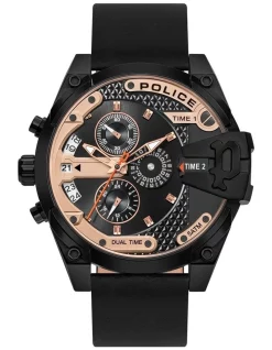 Budget 😍 Police Danu 42mm Black Metal Black Leather Strap ⌚ Watch PL.16066JSB/02A ✔️