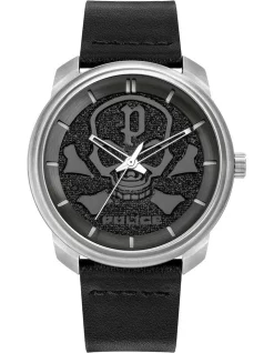 Best deal β¨ Police Bleder 42mm Silver Metal Black Leather Strap β Watch PL.15714JS/02 π