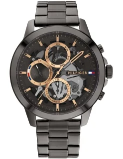 Outlet 👏 Tommy Hilfiger Henry Ionic Plated Steel Gent's Multifunction ⌚ Watch In Grey 🤩