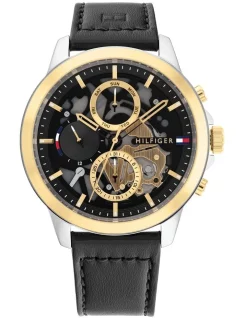 Best Sale 🔔 Tommy Hilfiger Henry Leather Gent's 1710474 ⌚ Watch In Black 🤩