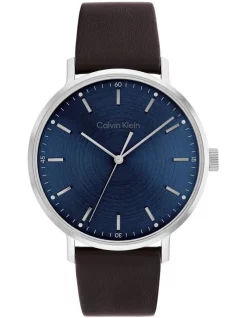 Flash Sale 🤩 Calvin Klein Modern Mesh Men's Qtz ⌚ Watch 25200052 In Dark Brown Leather ❤️