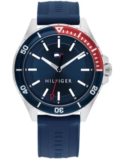 Best Sale 🔔 Tommy Hilfiger Logan Silicone Qtz 1792009 ⌚ Watch In Navy 👏