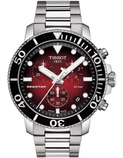 Flash Sale 🎁 Tissot Seastar 1000 Chronograph T1204171142100 ⌚ Watch In Red 🥰
