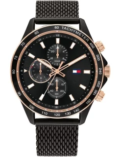 Cheap 🎁 Tommy Hilfiger Miles Ionic Plated Steel Qtz Multifunction 1792020 ⌚ Watch In Black 🌟