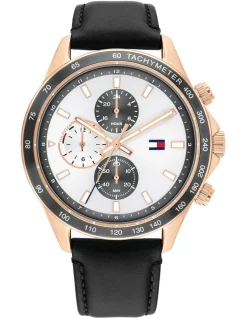 Best deal π Tommy Hilfiger Miles Leather Qtz Multifunction 1792016 β Watch In Black π