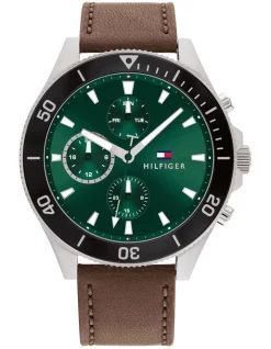 Flash Sale 🤩 Tommy Hilfiger Larson Leather Qtz Multifunction 1791983 ⌚ Watch In Brown ❤️