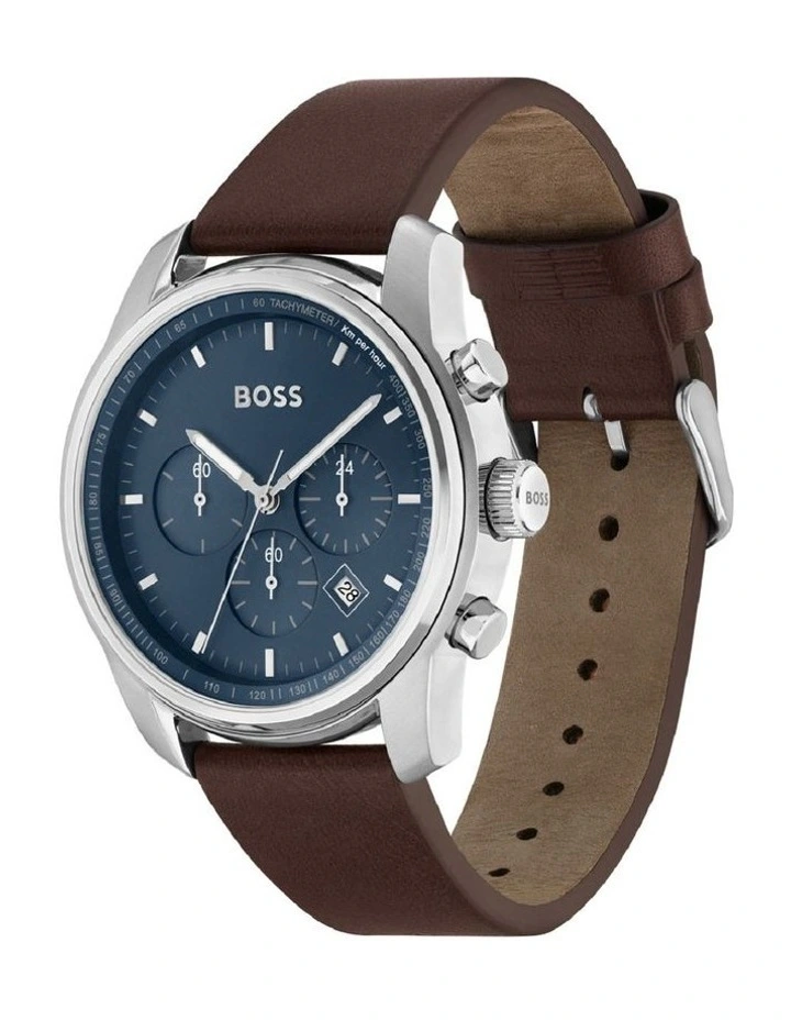 Outlet π€© Hugo Boss Trace Blue Dial Brown Leather Qtz Chrono β Watch 1514002 π - Image 2