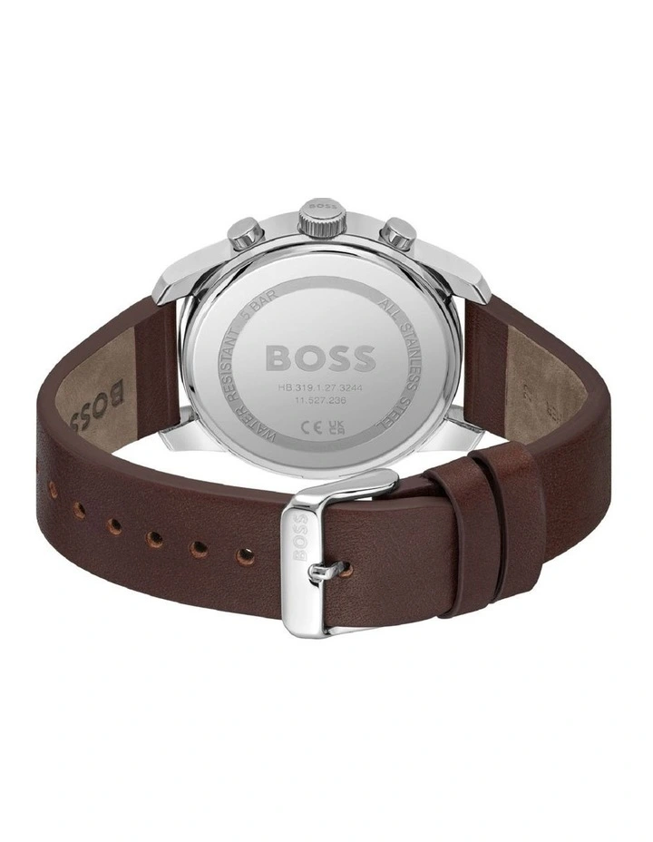 Outlet π€© Hugo Boss Trace Blue Dial Brown Leather Qtz Chrono β Watch 1514002 π - Image 3