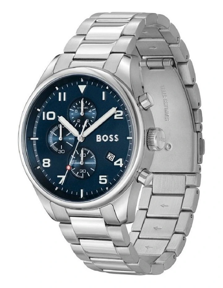 Best Sale π Hugo Boss View Blue Dial Stainless Steel Qtz Chrono β Watch 1513989 π - Image 2