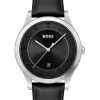 Coupon 😉 Hugo Boss Purity Black Leather Qtz ⌚ Watch 1513984 🤩