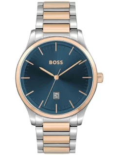 Budget 🤩 Hugo Boss Reason Blue Dial Two Tone Stainless Steel Qtz ⌚ Watch 1513978 🔥