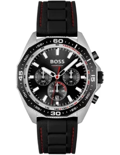 Outlet ❤️ Hugo Boss Energy Black Silicone Qtz Chrono ⌚ Watch 1513969 🥰