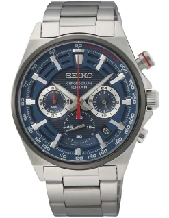Best Sale ✨ Seiko Quartz Chronograph Blue Dial Silver ⌚ Watch SSB407P ⭐