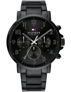 New 😀 Tommy Hilfiger Multi-Function Black Steel Men'S ⌚ Watch 😍