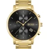 Budget 🎁 HUGO BOSS Chrono 43mm Gold Steel Black ⌚ Watch 1513781 ✨