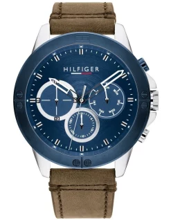 Best Sale π― Tommy Hilfiger Harley Brown Leather Men's Navy Chronograph β Watch π