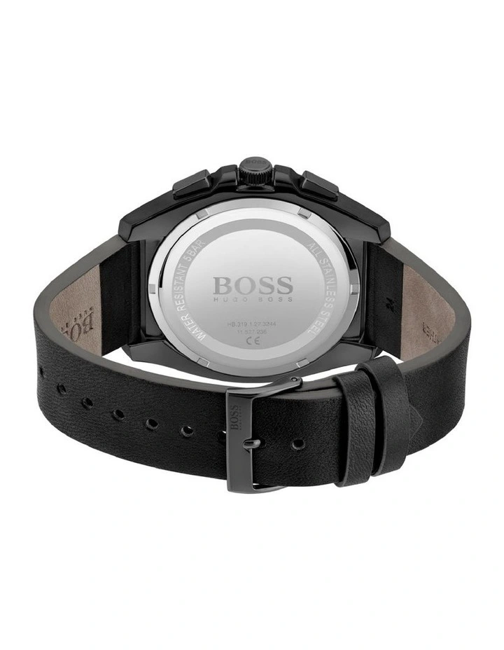 Best Sale π HUGO BOSS Grandmaster 46mm Black Leather Strap β Watch 1513883 π€© - Image 3