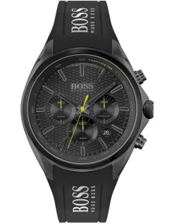 Coupon ✔️ HUGO BOSS Distinct 46mm Black Silicone Chrono ⌚ Watch 1513859 🔔