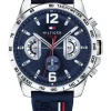 Coupon 🤩 Tommy Hilfiger Multi-function Blue Silicone Men's Sport ⌚ Watch 👏