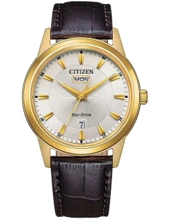 Promo 🔥 Citizen Eco-Drive 👗 Dress Leather ⌚ Watch In Gold/Brown 😉