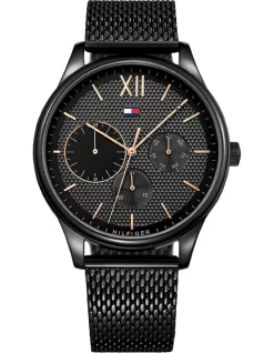 Cheapest ✨ Tommy Hilfiger Multi-Function Black Mesh Bracelet Men's ⌚ Watch 💯