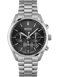 Hot Sale 🎁 HUGO BOSS Champion 44mm Black Stainless Steel Chrono ⌚ Watch 1513871 🤩
