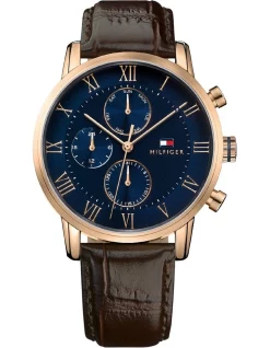 New 😀 Tommy Hilfiger Kane Leather ⌚ Watch In Brown 1791399 😀