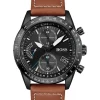 Hot Sale 😉 HUGO BOSS Pilot Edition Chrono 44mm Brown Leather Black ⌚ Watch 1513851 😀