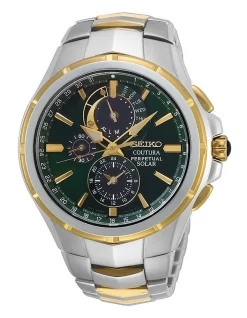 Wholesale 😉 Seiko Coutura Perpetual Silver/Gold Stainless Steel Chronograph ⌚ Watch 🎉