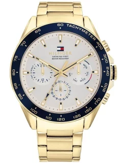 Deals ❤️ Tommy Hilfiger Owen Ionic Plated Steel Gent's Multifunction ⌚ Watch In Gold 🧨