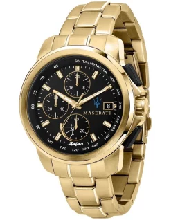 Hot Sale 💯 Maserati Successo Solar Gold Gold Stainless Steel Chronograph ⌚ Watch 🎉