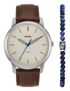 Flash Sale 🌟 Fossil Minimalist Analogue ⌚ Watch Set In Brown 👍